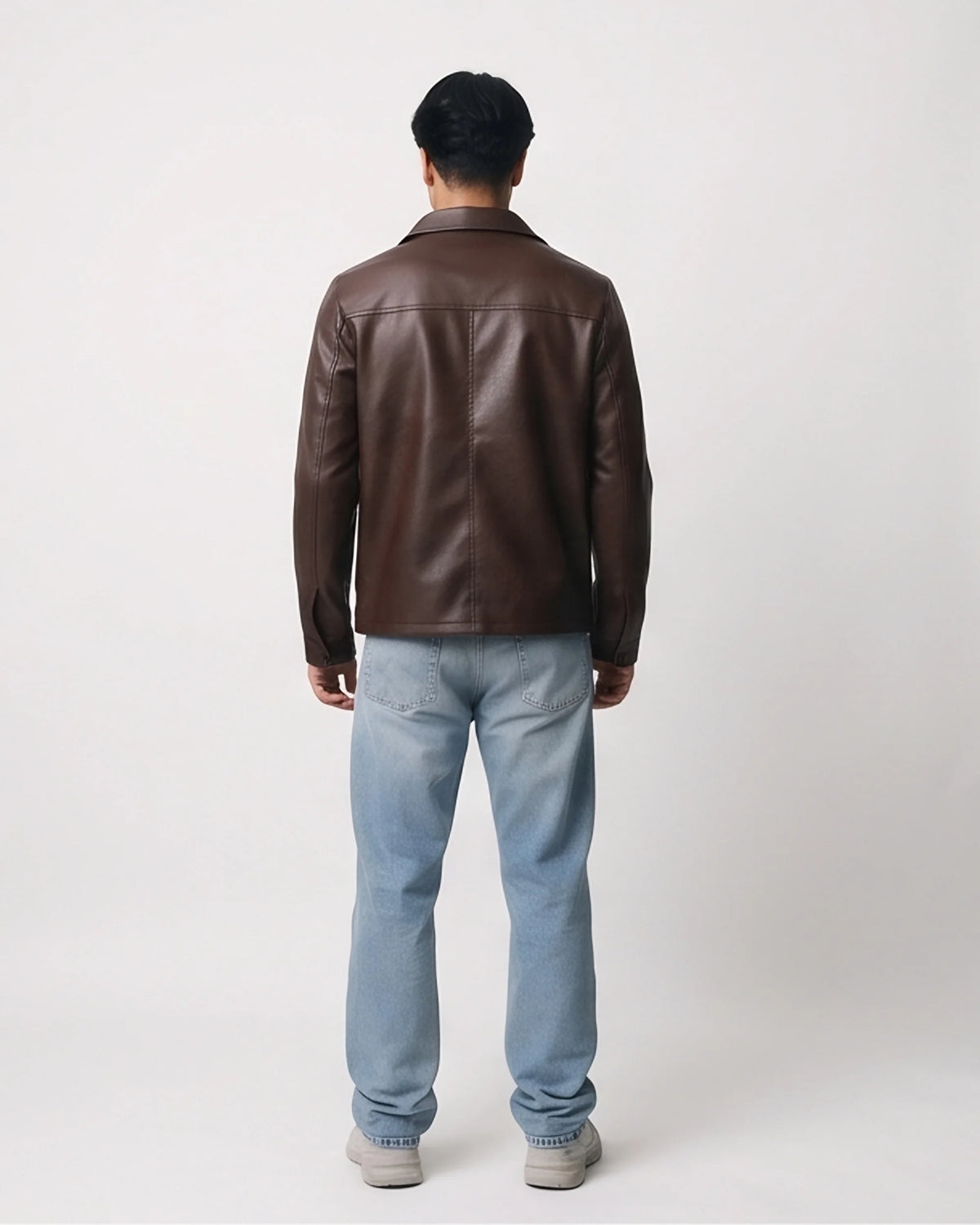 Zaryash dark brown Korean jacket, back view with shoulder yoke